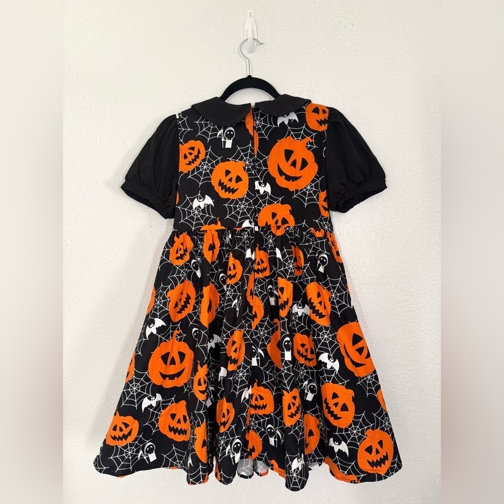 Unique Vintage Pumpkins & Spiderwebs Arden Babydoll Mini Dress Small NEW - Picture 5 of 8